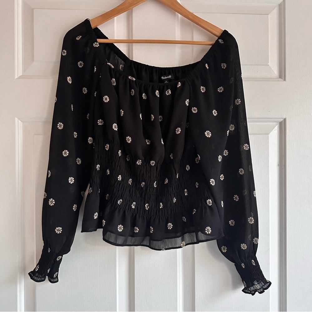 Madewell (Re)sourced‎ Georgette Square-Neck Smock-Waist Top in Bloom Dot Medium - Picture 3 of 9